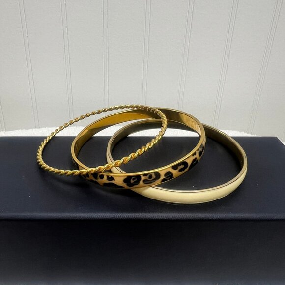 J Crew Leopard Print, White & Gold Enamel Bangle Bracelets - Set of 3 - Picture 3 of 4